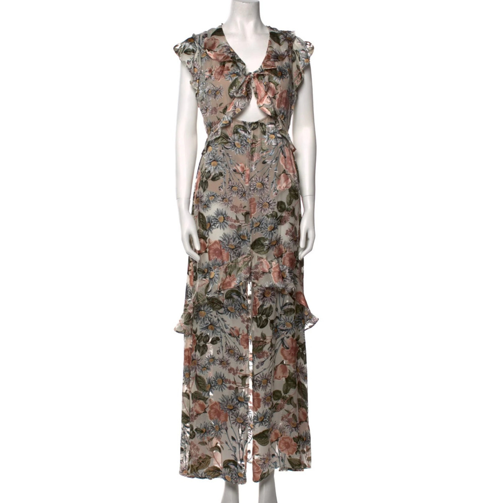 NWT! For Love&Lemons L Floral Luciana Silk Burnout Maxi Dress Backless Pink Tan - Picture 2 of 8